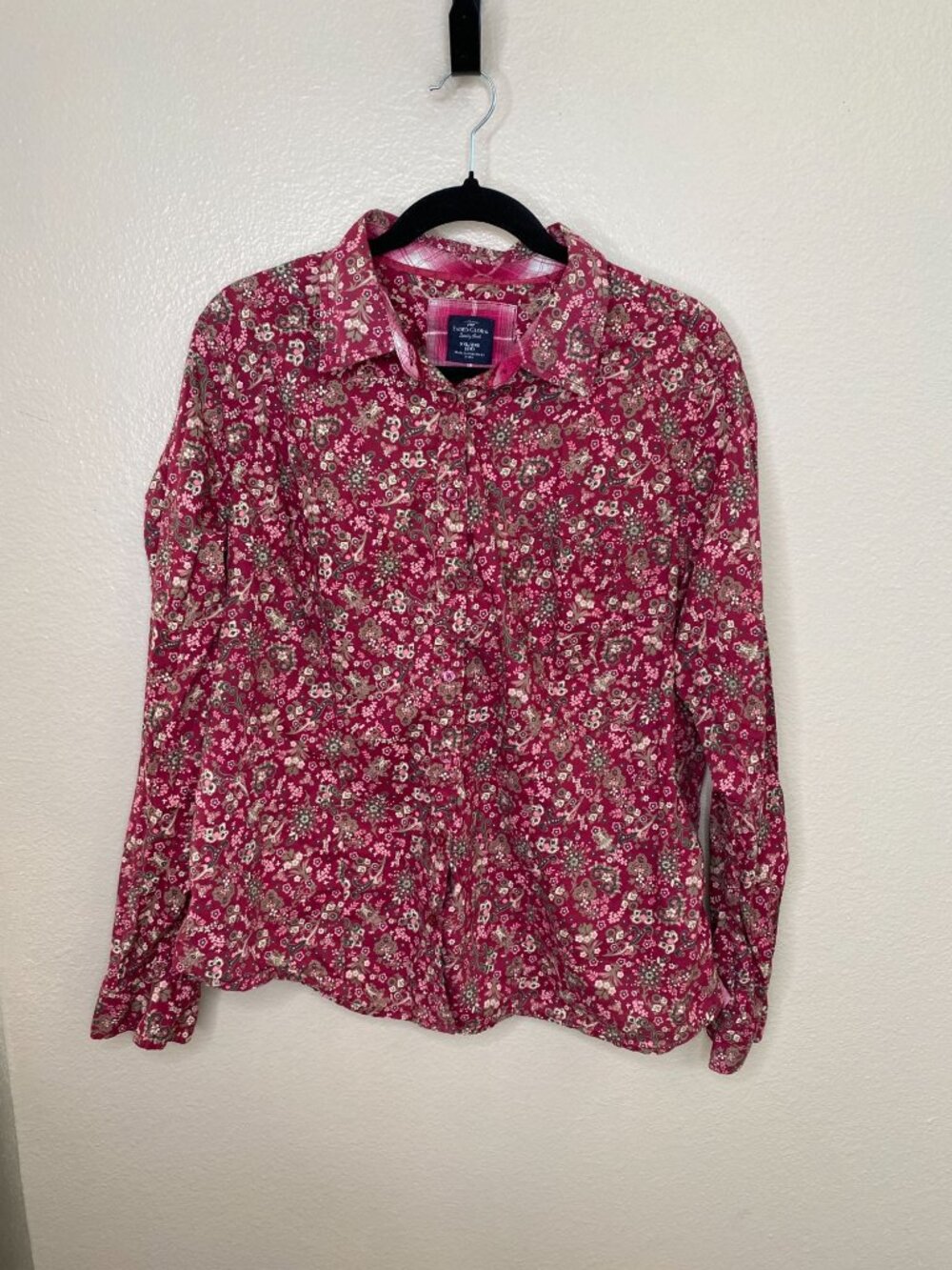 Vintage Faded Glory Womens Floral Button-Up Shirt XXL Red Pink Organic Cotton